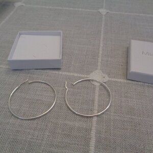 Miabela 925 Sterling Silver 2mm Round Hoop Earrings 50mm (2 in. wide) NIB!